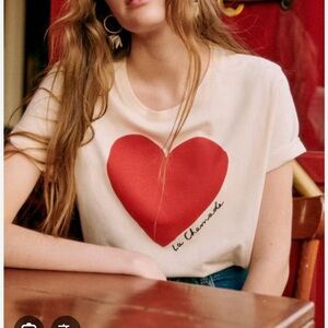 Sézane Cream and Red Heart Tee